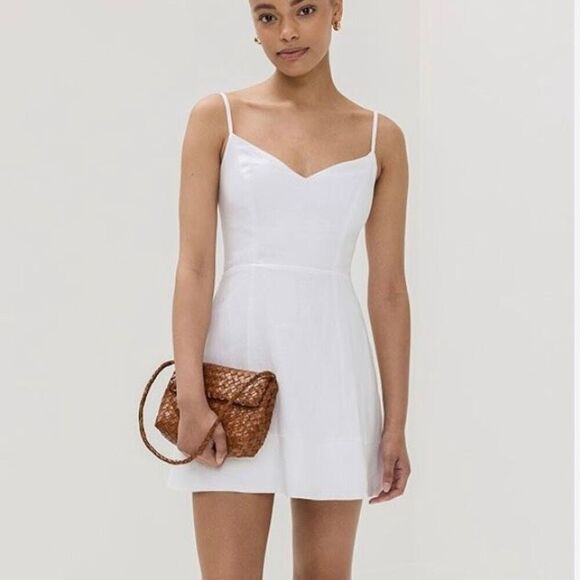 Reformation Holt White 100% Linen Lined Fit & Flare Mini Dress NWT Size 12/Large - Picture 1 of 8